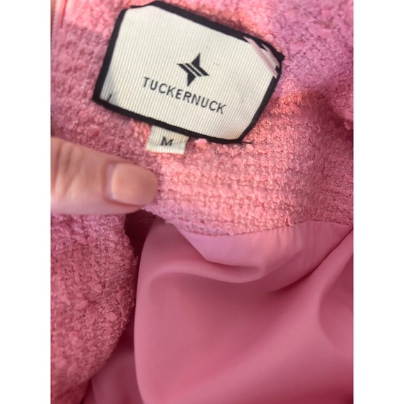 Tuckernuck Pink Tweed Braided Trim Jackie Dress Short Sleeve Gold Button M - Picture 4 of 5